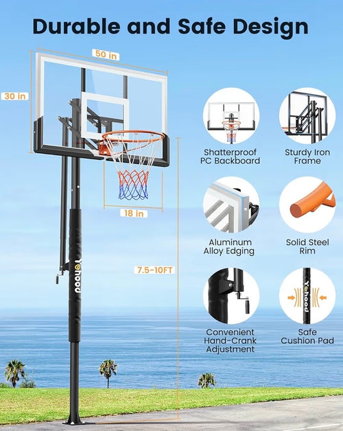 50in In Ground Basketball Ball Hoop